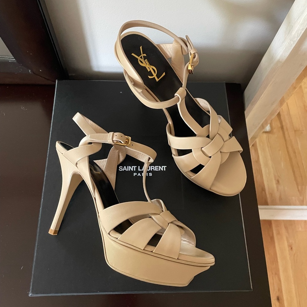 Saint Laurent Beige Platform Heels
